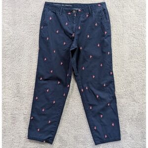 Talbots Relaxed Chino Pants Women's Size 10 Embroidered Flamingo Navy Blue Pink